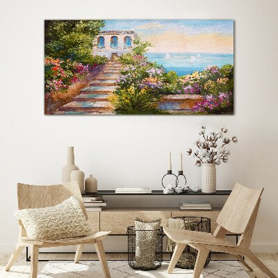 A walk among the flowers by the sea Glass art print