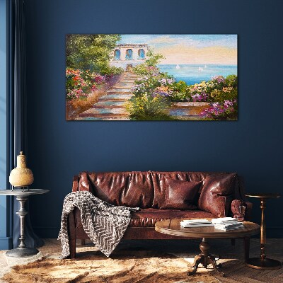A walk among the flowers by the sea Glass art print