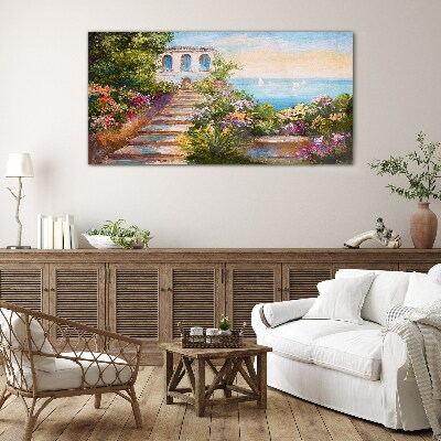 A walk among the flowers by the sea Glass art print