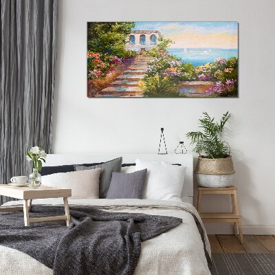 A walk among the flowers by the sea Glass art print