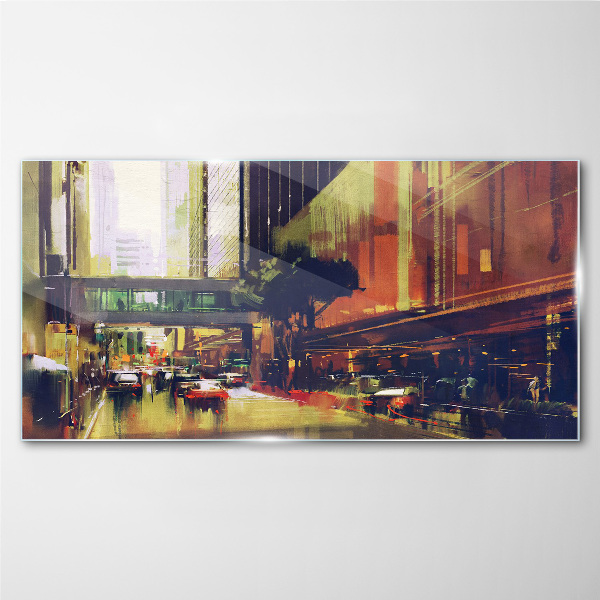 A street in the hustle and bustle of the city Wall art on glass