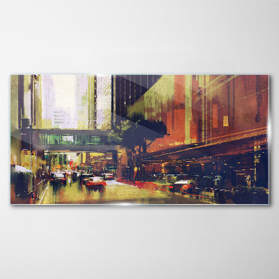 A street in the hustle and bustle of the city Wall art on glass