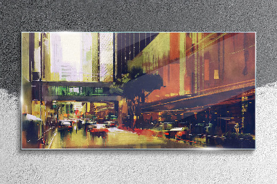A street in the hustle and bustle of the city Wall art on glass