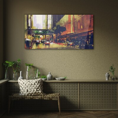 A street in the hustle and bustle of the city Wall art on glass