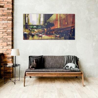 A street in the hustle and bustle of the city Wall art on glass