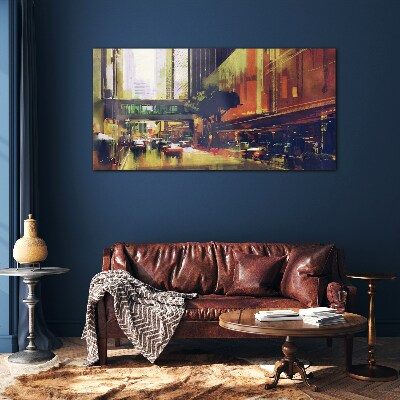 A street in the hustle and bustle of the city Wall art on glass