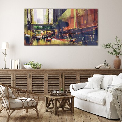 A street in the hustle and bustle of the city Wall art on glass