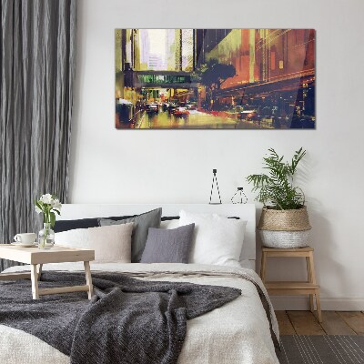 A street in the hustle and bustle of the city Wall art on glass