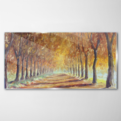 Autumn tree alley Wall art on glass