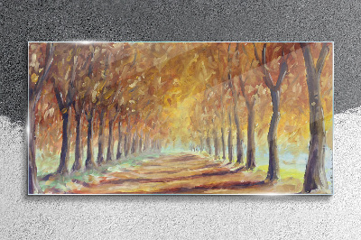 Autumn tree alley Wall art on glass