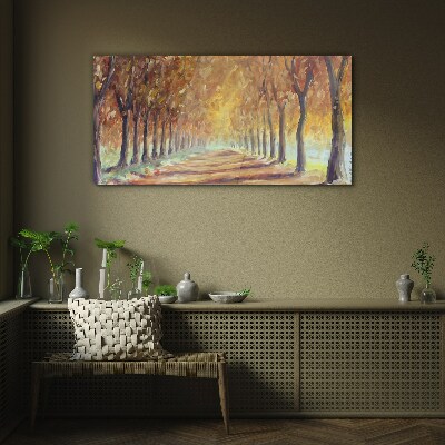 Autumn tree alley Wall art on glass