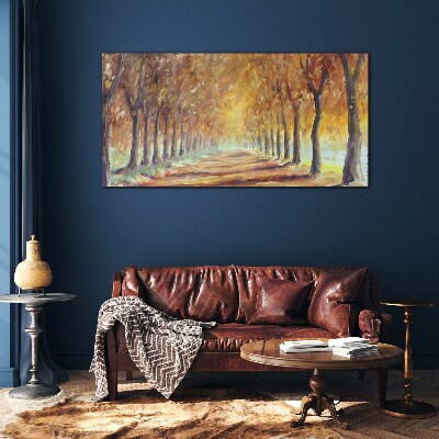 Autumn tree alley Wall art on glass
