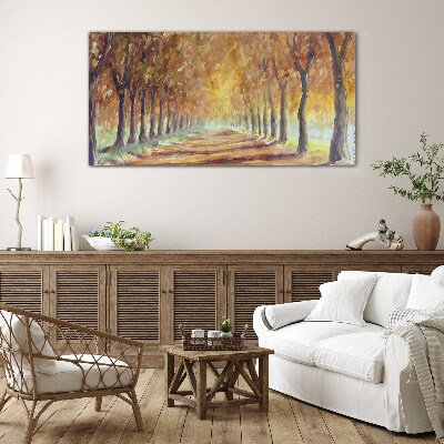 Autumn tree alley Wall art on glass