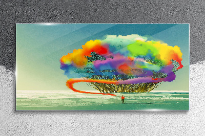 A colorful dream about a tree Glass art print
