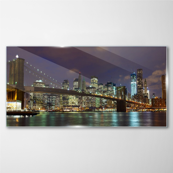 Brooklyn Bridge at night Glass art print