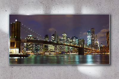 Brooklyn Bridge at night Glass art print