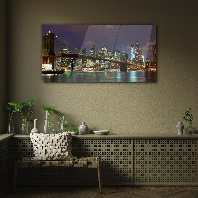 Brooklyn Bridge at night Glass art print
