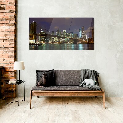 Brooklyn Bridge at night Glass art print