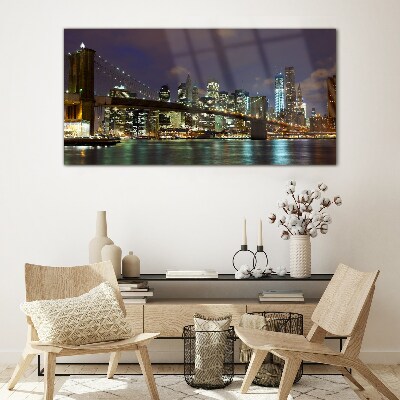 Brooklyn Bridge at night Glass art print