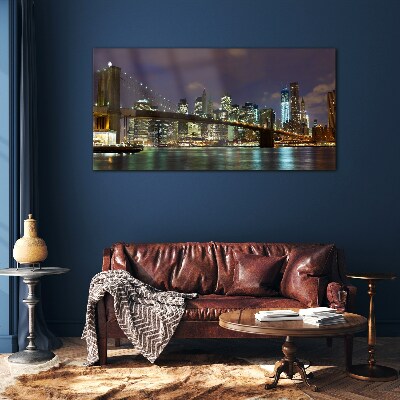 Brooklyn Bridge at night Glass art print
