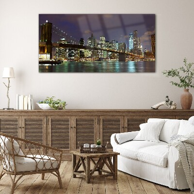 Brooklyn Bridge at night Glass art print