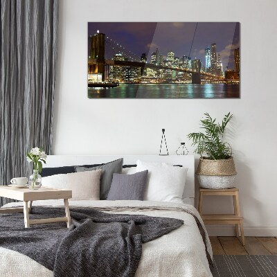 Brooklyn Bridge at night Glass art print