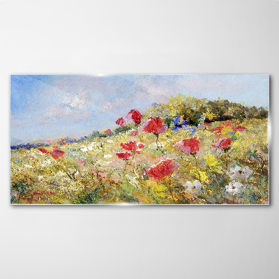 Flower landscape in the summer sun Wall art on glass