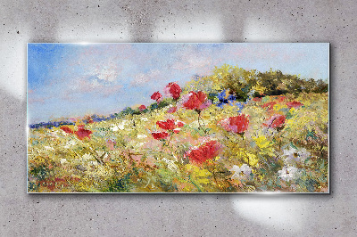 Flower landscape in the summer sun Wall art on glass