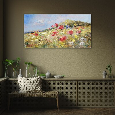 Flower landscape in the summer sun Wall art on glass