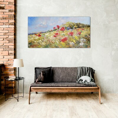 Flower landscape in the summer sun Wall art on glass