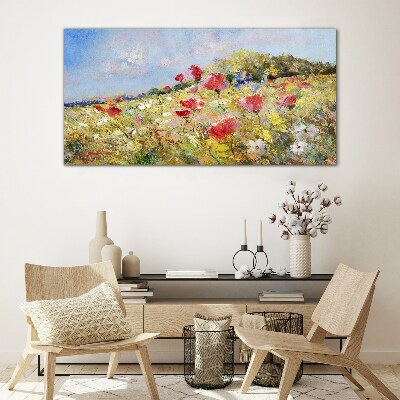 Flower landscape in the summer sun Wall art on glass