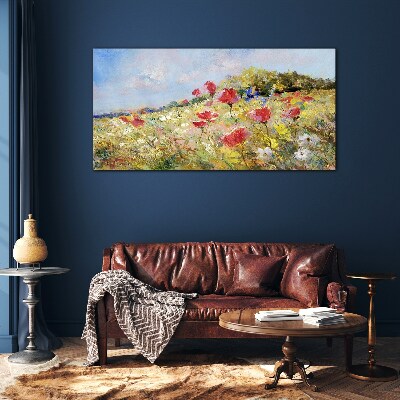 Flower landscape in the summer sun Wall art on glass