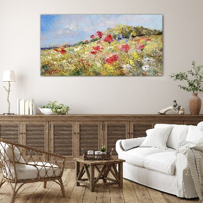 Flower landscape in the summer sun Wall art on glass