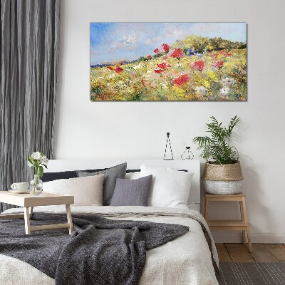 Flower landscape in the summer sun Wall art on glass