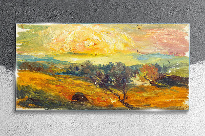 Golden fields under the sun Glass art print