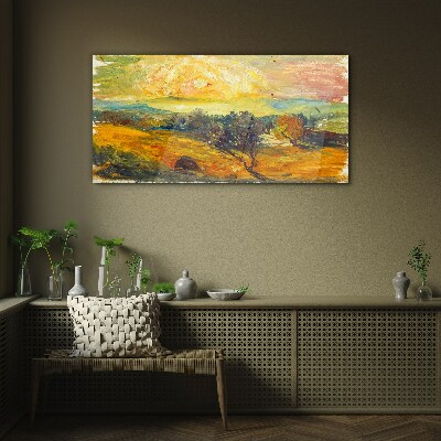 Golden fields under the sun Glass art print