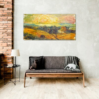 Golden fields under the sun Glass art print