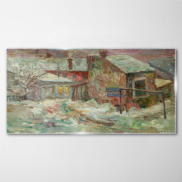Winter landscape in pastel colors Wall art on glass