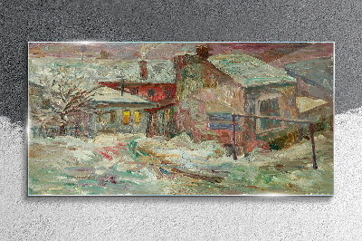 Winter landscape in pastel colors Wall art on glass