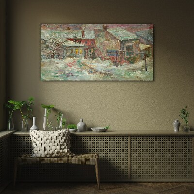 Winter landscape in pastel colors Wall art on glass