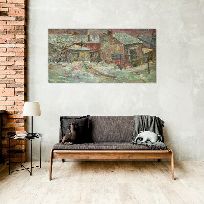 Winter landscape in pastel colors Wall art on glass