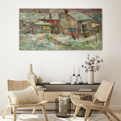 Winter landscape in pastel colors Wall art on glass