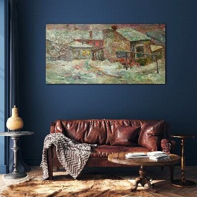 Winter landscape in pastel colors Wall art on glass