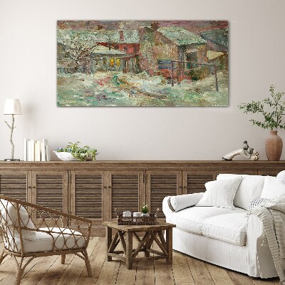 Winter landscape in pastel colors Wall art on glass