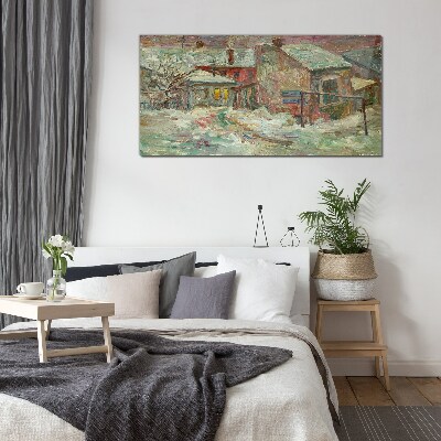 Winter landscape in pastel colors Wall art on glass