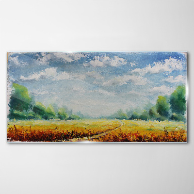 Summer fields under blue sky Glass art print