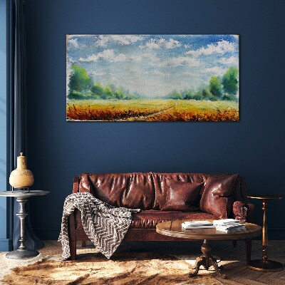 Summer fields under blue sky Glass art print