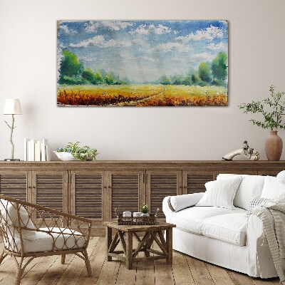 Summer fields under blue sky Glass art print