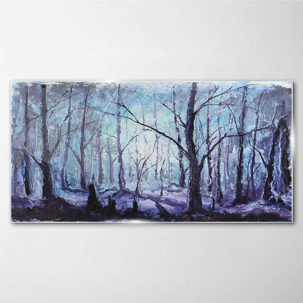 Winter forest in shades of blue Wall art on glass