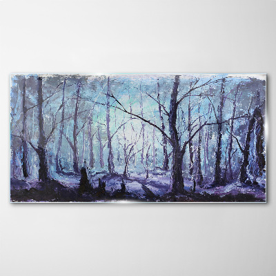 Winter forest in shades of blue Wall art on glass